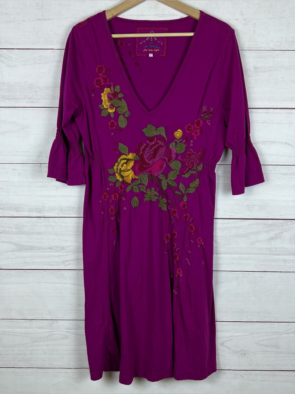 Johnny Was Embroidered Roses Dress Size Large Purple Women’s